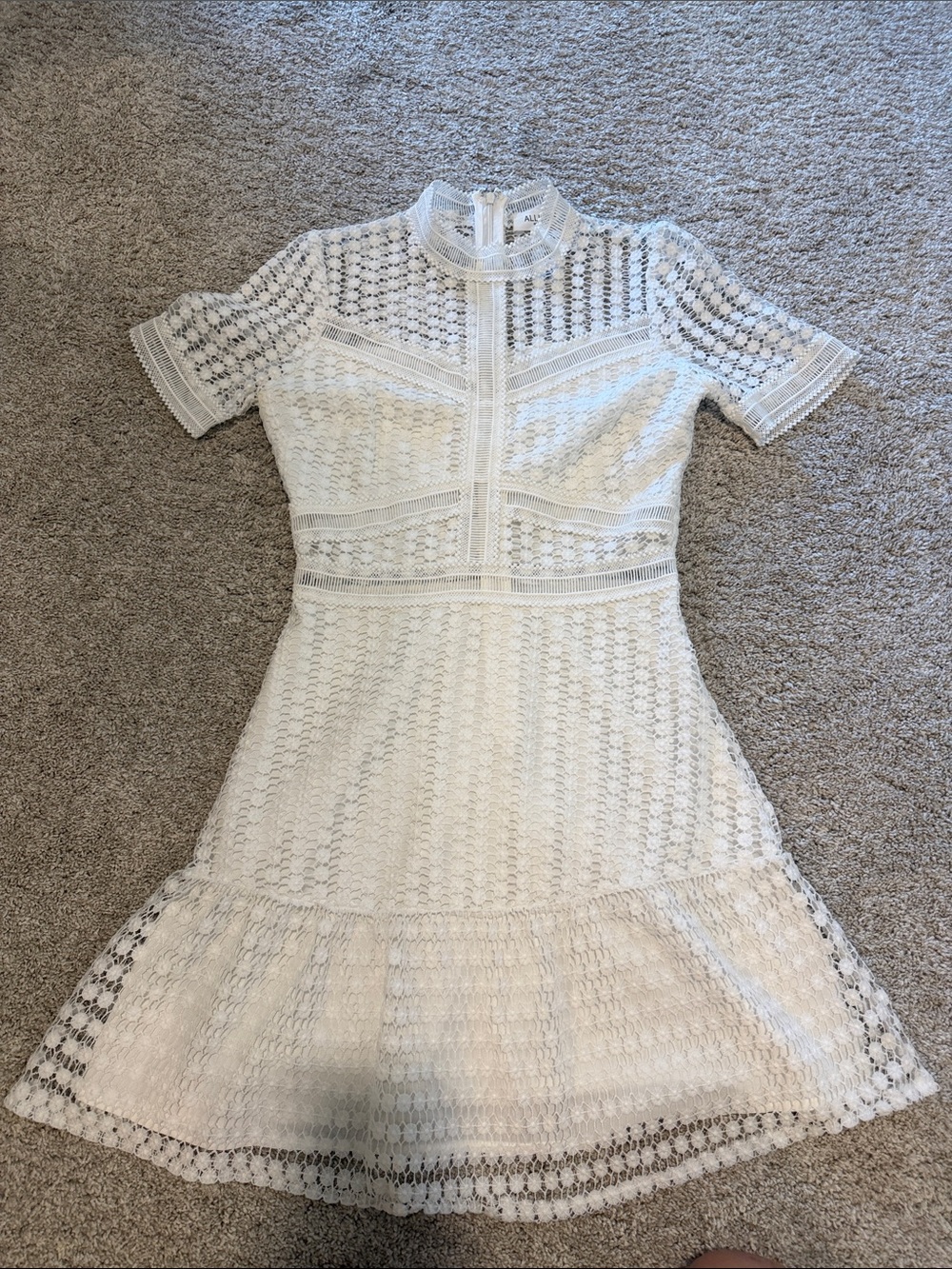 White Lace Short-Sleeve A-Line Dress